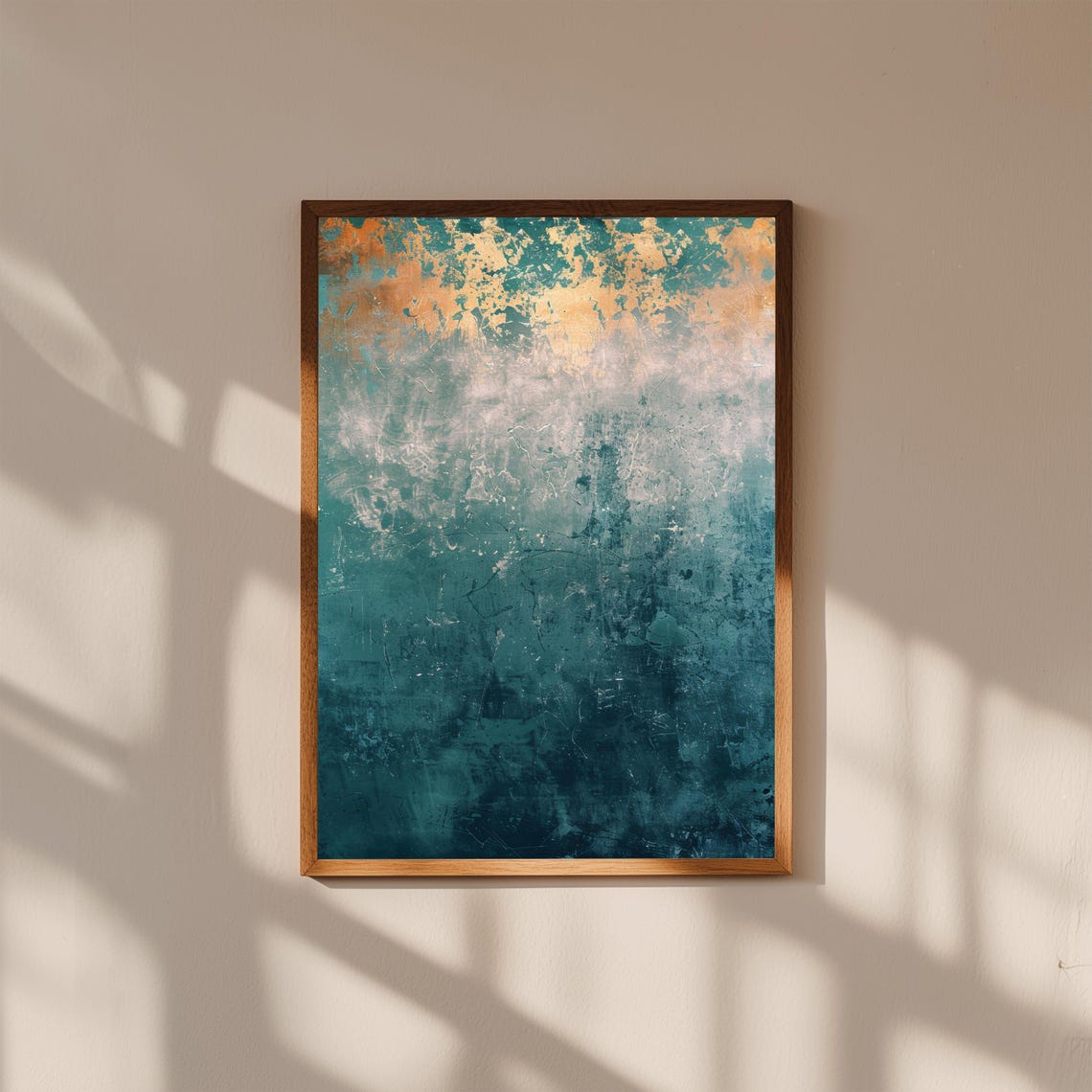 Teal And Gold Leaf Abstract Gradient Organic Texture Modern Poster