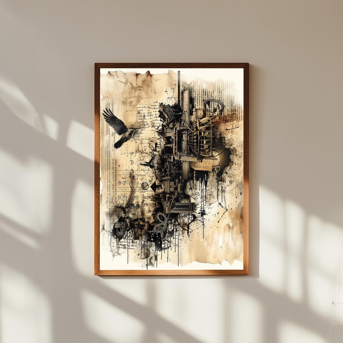 Surreal Dada Raven Vintage Machinery Steampunk Collage Art Print