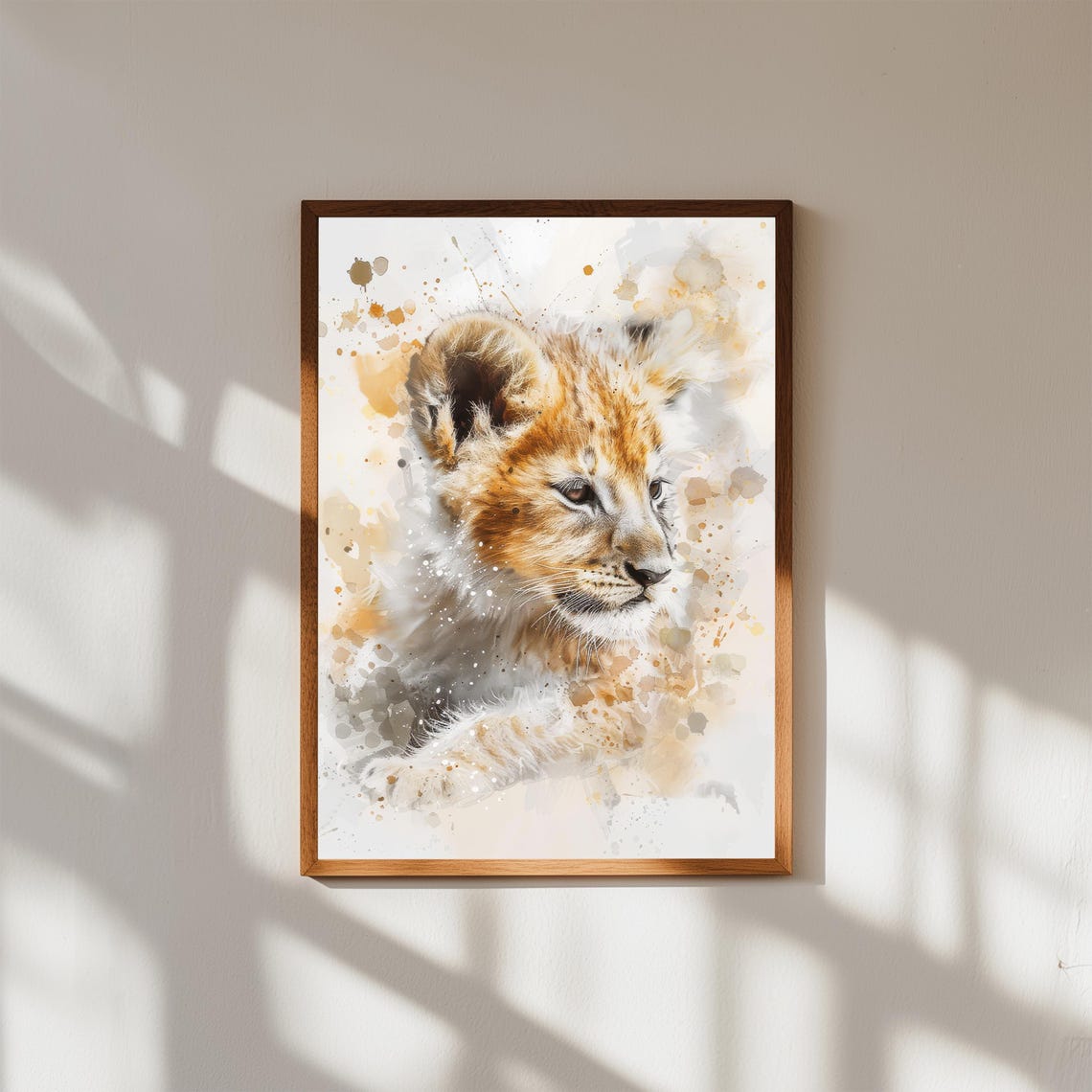 Watercolor Lion Cub Print Soft Nursery Wall Art