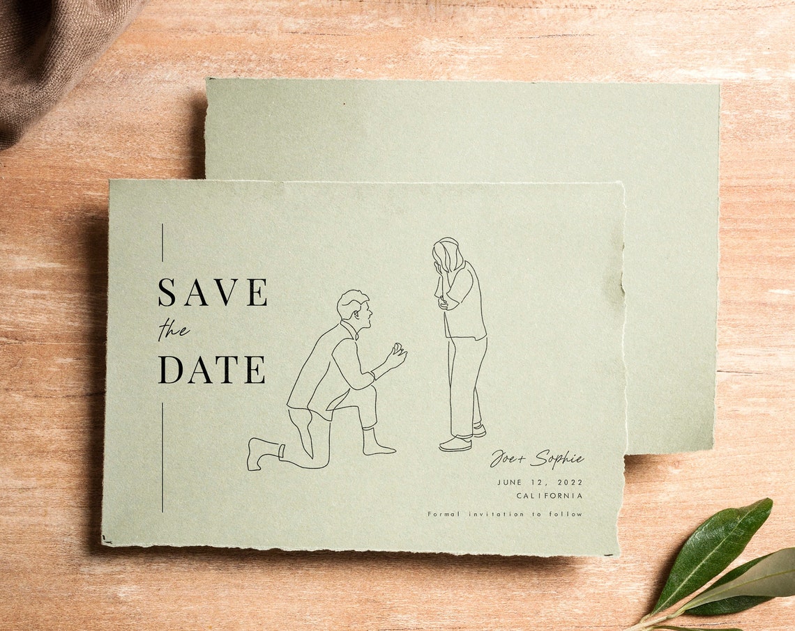 Personalized Proposal Save the Date Line Art Card Poster Elegant