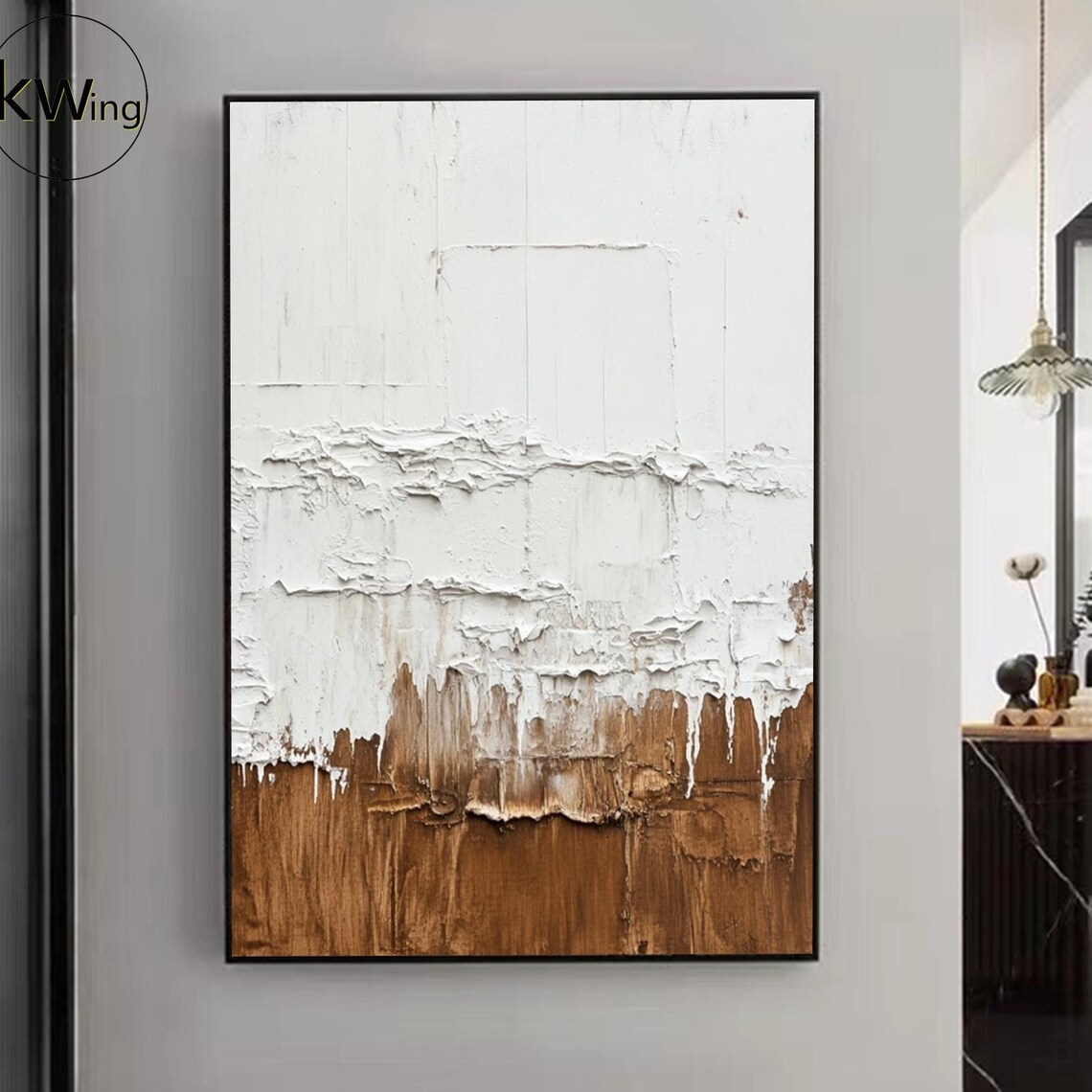 White Brown Textured Wabi Sabi Abstract Oil Painting Wall Art Poster