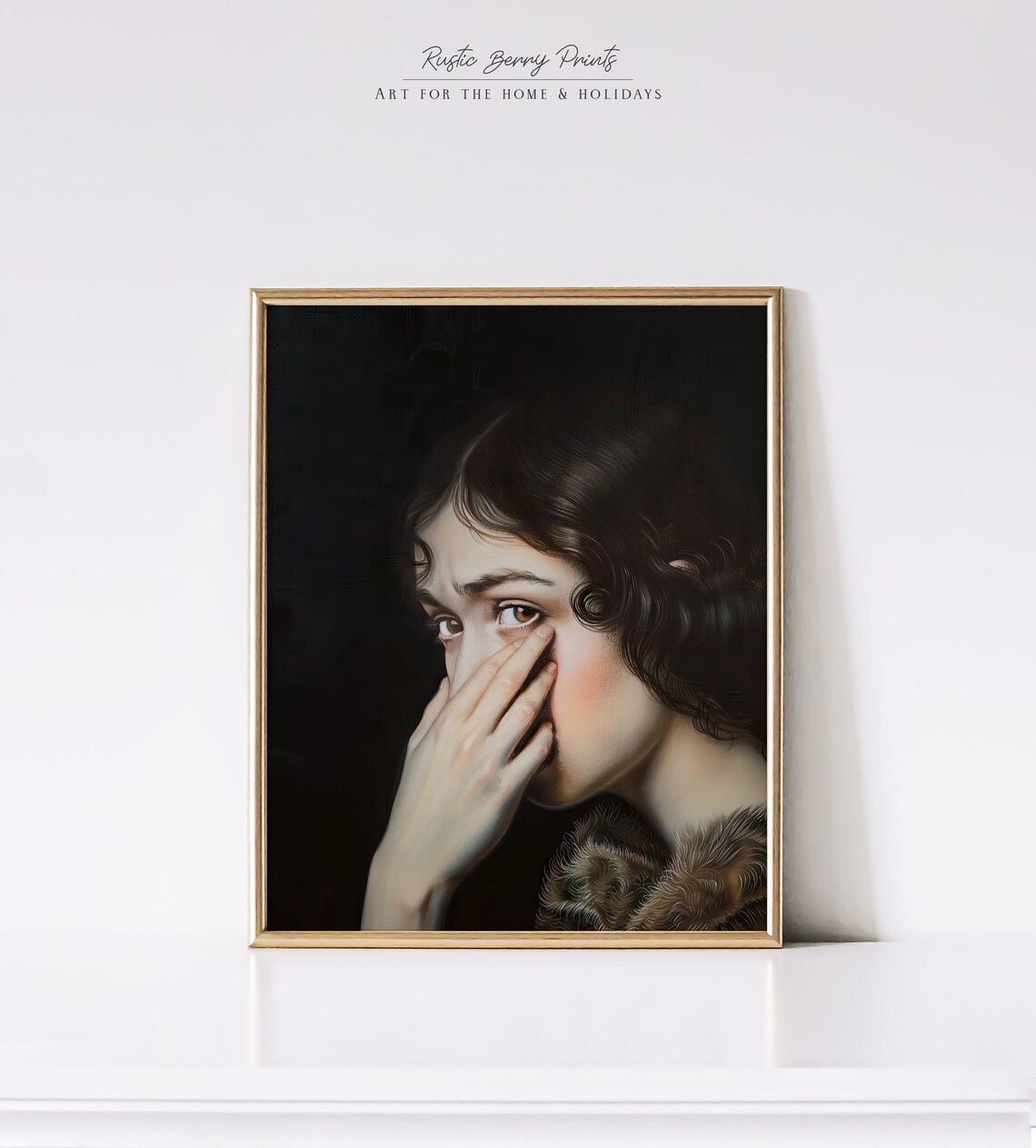 Dark Haired Vintage Woman Holding Nose Funny Stinky Humor Art Poster