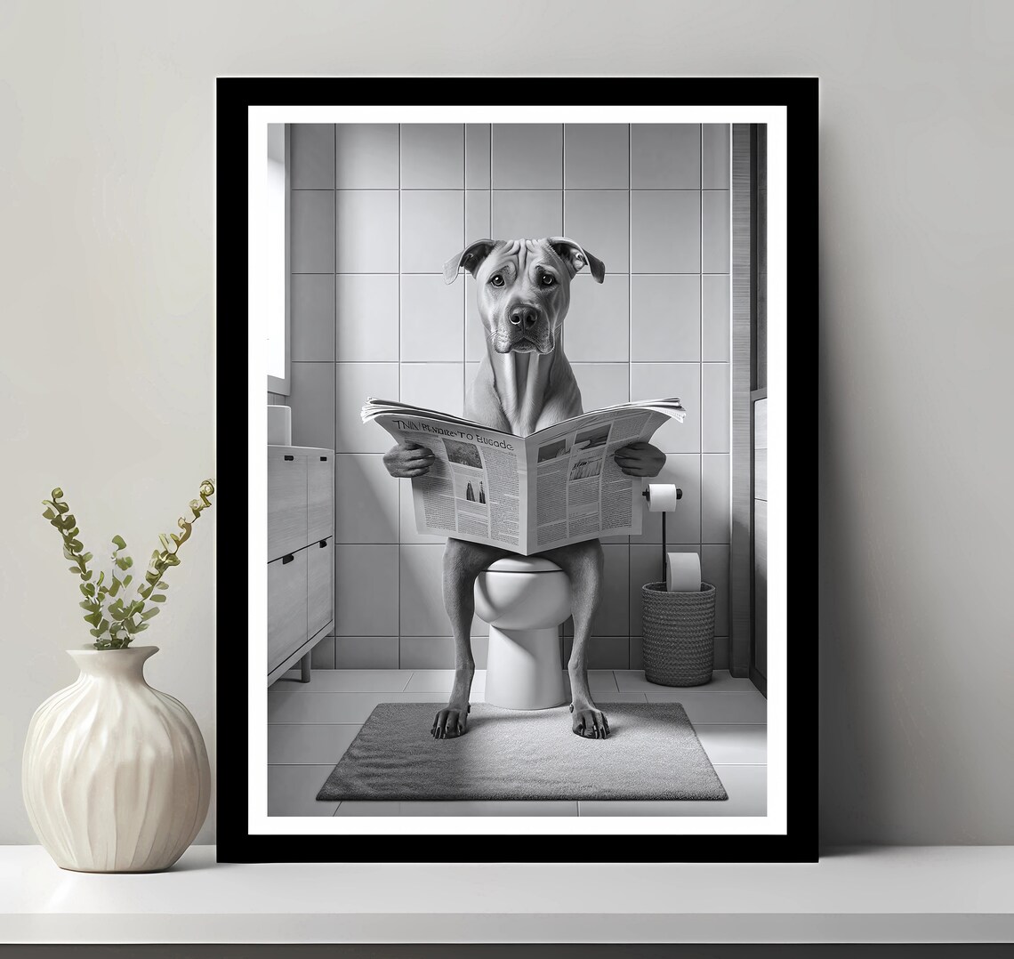 Thai Ridgeback Wall Art Funny Bathroom Decor Dog In Toilet Animal Petshop Gift