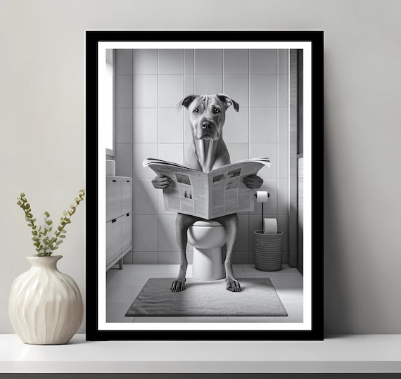 Thai Ridgeback Wall Art Funny Bathroom Decor Dog In Toilet Animal Petshop Gift
