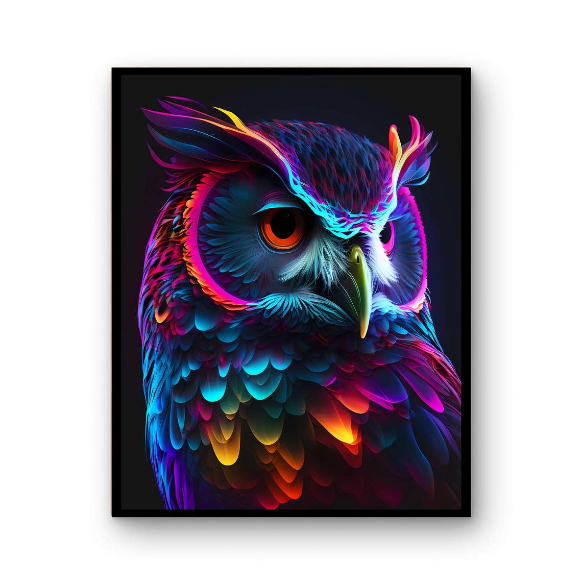 Colourful Owl Wall Art Kids Neon Poster Decor Nursery Gift Wildlife