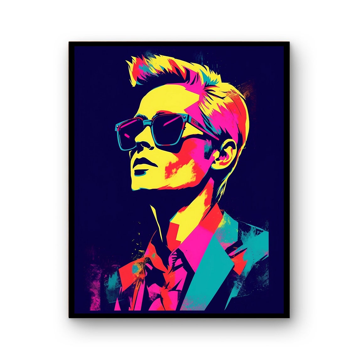 Neon Pop Art Man Sunglasses Pink Yellow Bold Modern Wall Poster