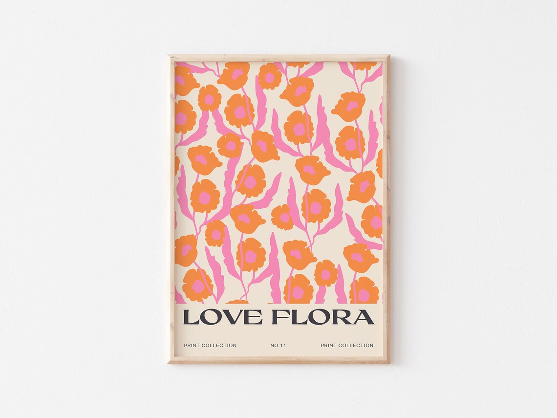 Love Flora No 11 Orange Pink Flower Pattern Art Poster For Happy Home Decor - Image 3