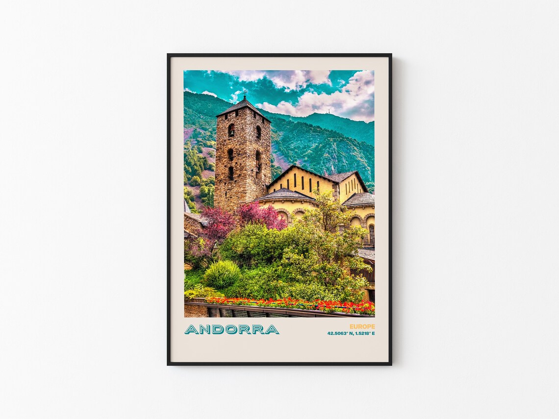 Andorra Europe Stone Church Mountain Village Garden View Poster - Image 3