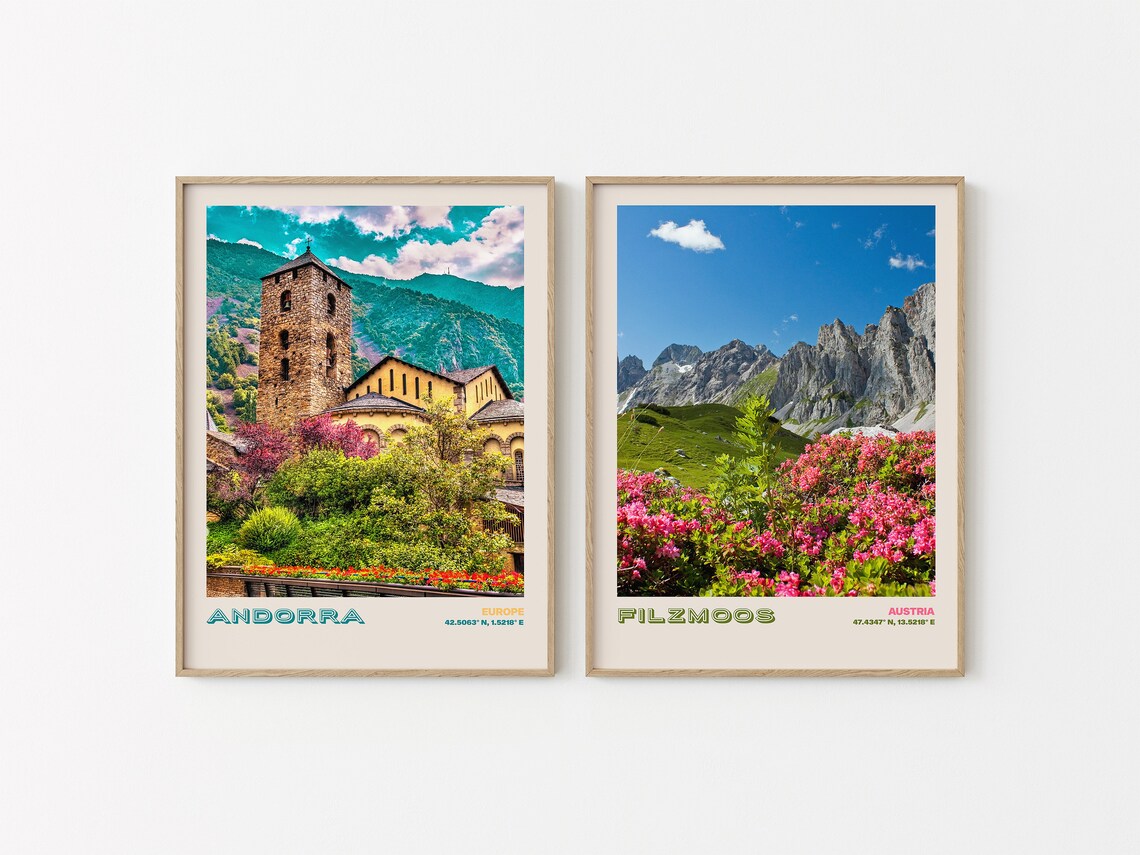 Andorra Europe Stone Church Mountain Village Garden View Poster - Image 2