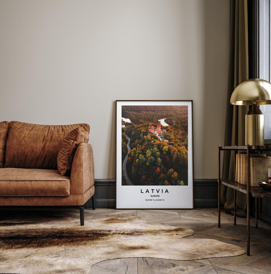 Latvia Castle in Autumn Forest Aerial Photography Travel Poster - Image 3
