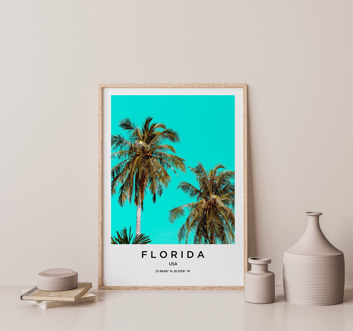 Florida Twin Palm Trees Turquoise Sky Tropical Vibe Photo Poster - Image 2