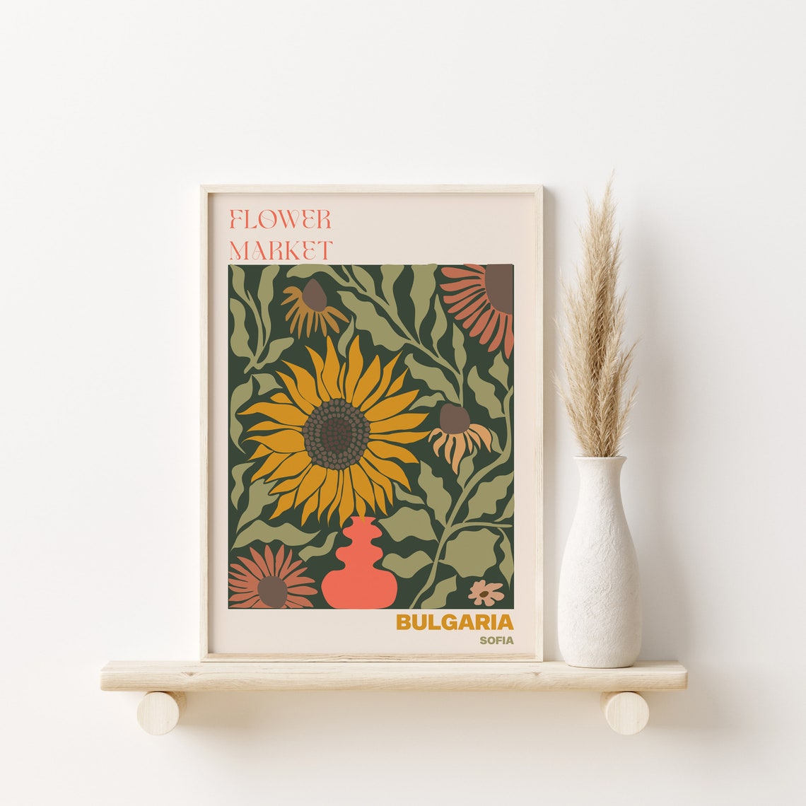 Bulgaria Flower Market Poster Sofia Sunflower Botanical Artwork - Image 2
