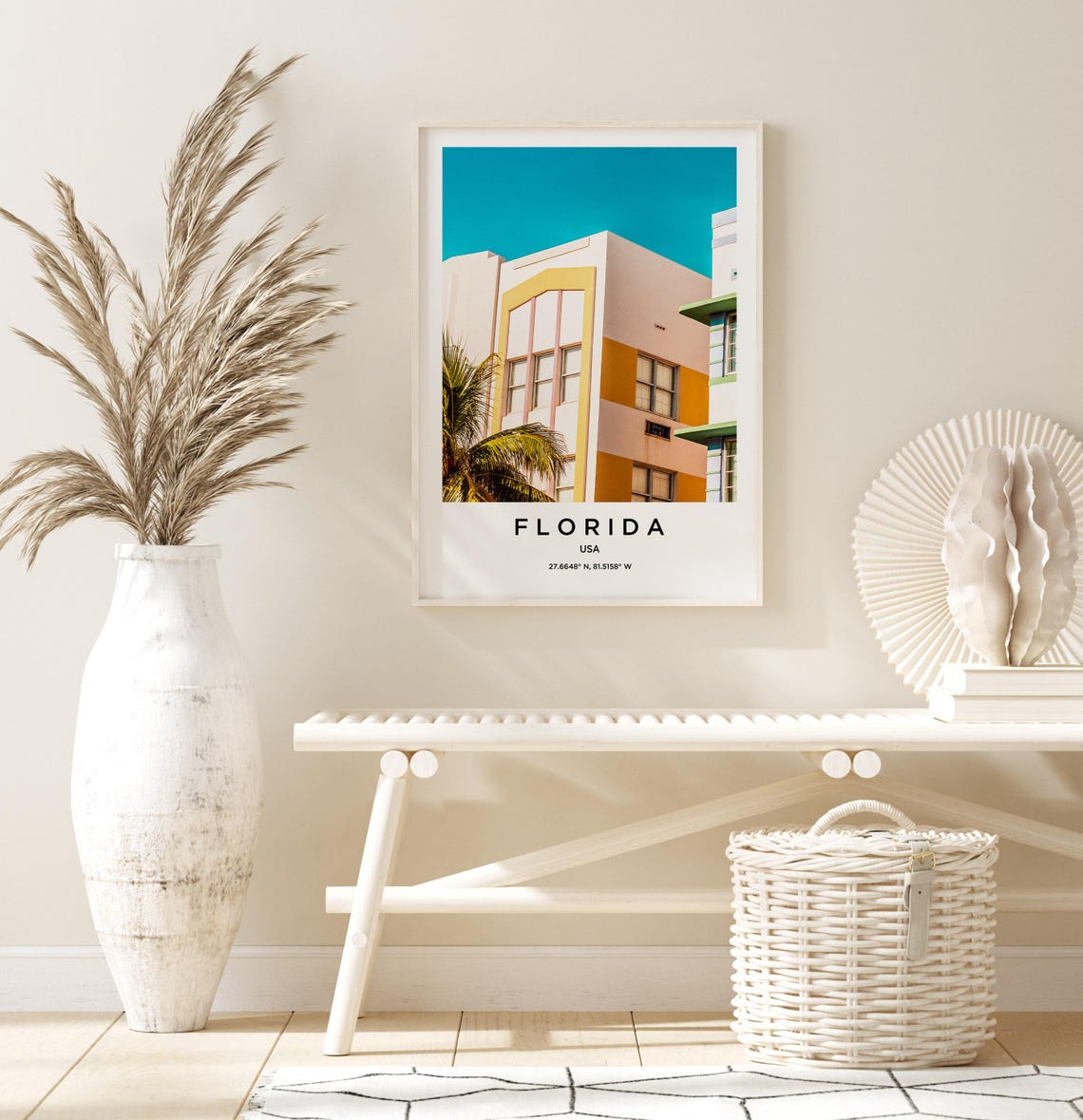 Florida Pastel Art Deco Building Vivid Teal Sky Travel Poster - Image 3