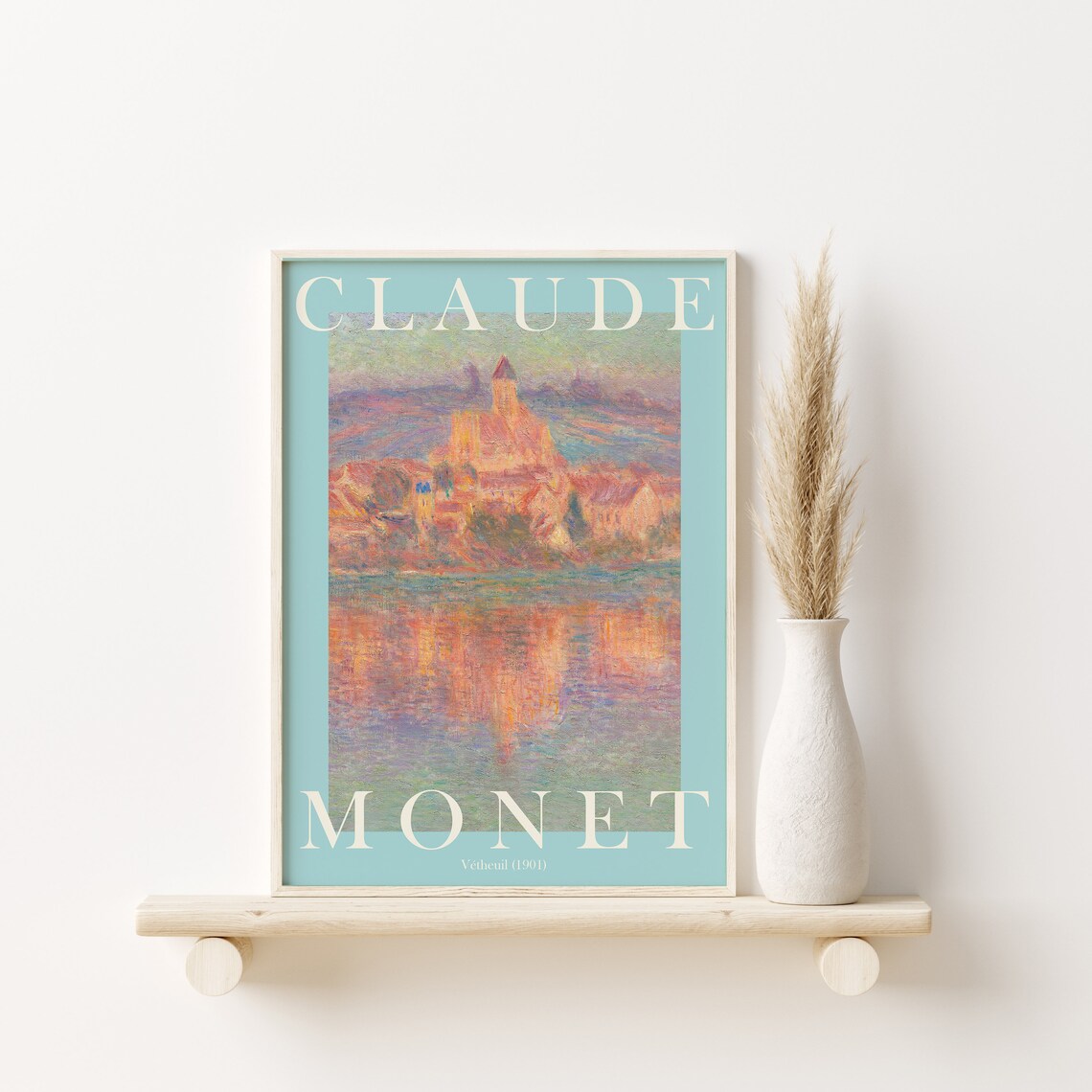 Claude Monet Vétheuil 1901 Village Church Sunset River Poster - Image 2
