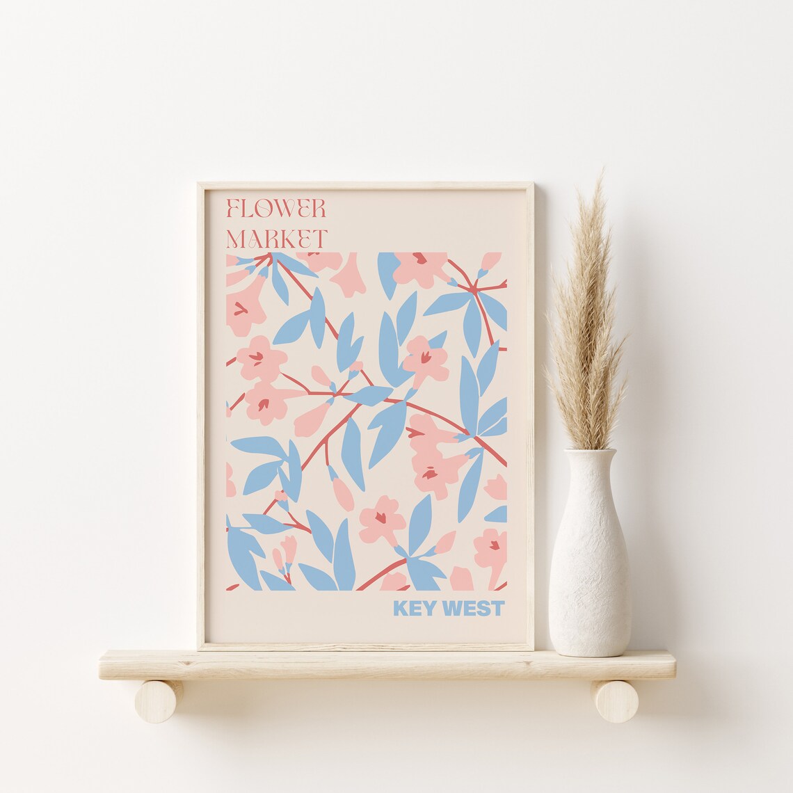 Key West Breezy Pink Blossom Blue Leaf Flower Market Art Poster - Image 3