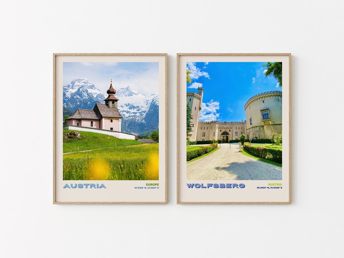 Austria Europe Alpine Church With Snowy Mountain View Poster - Image 2