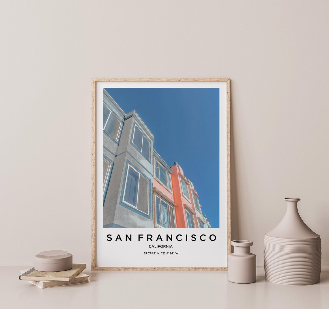 San Francisco California Colorful Row Houses Sky Travel Poster - Image 2