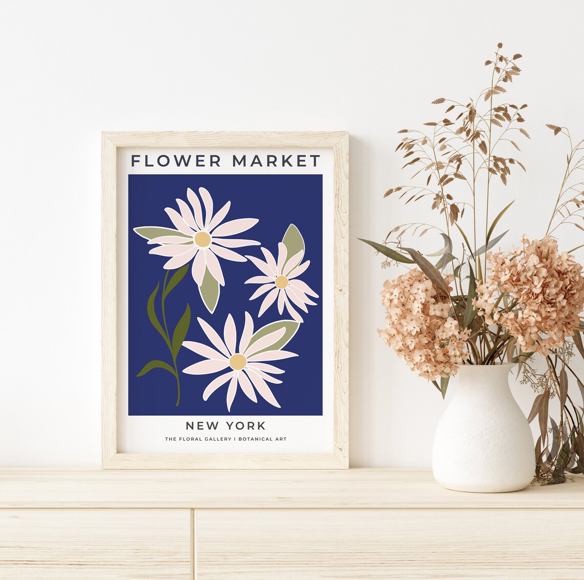 Flower Market New York Navy Daisy Modern Botanical Art Print - Image 2