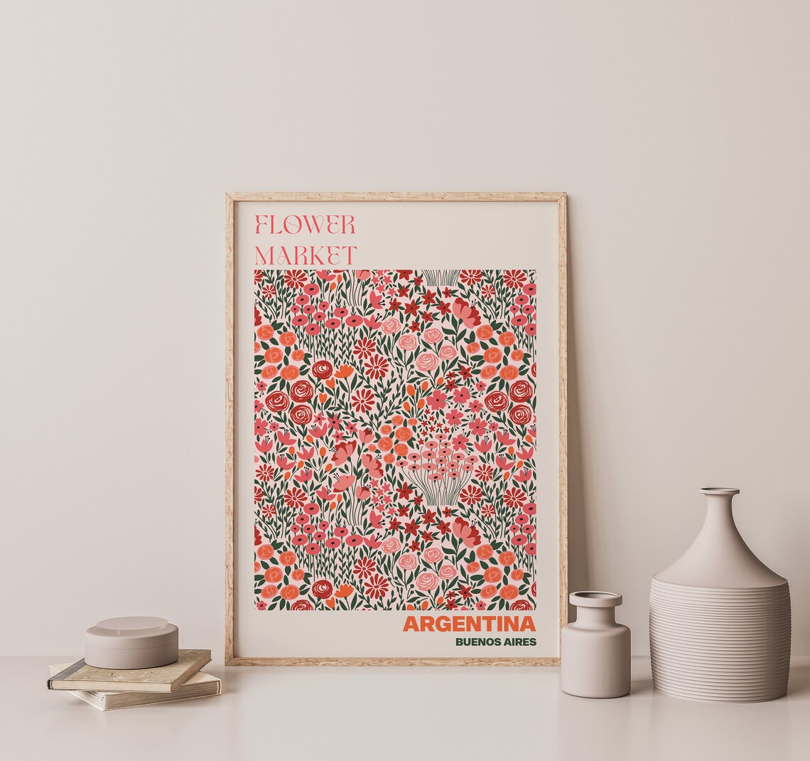 Argentina Flower Market Poster Buenos Aires Red Wildflower Decor - Image 3