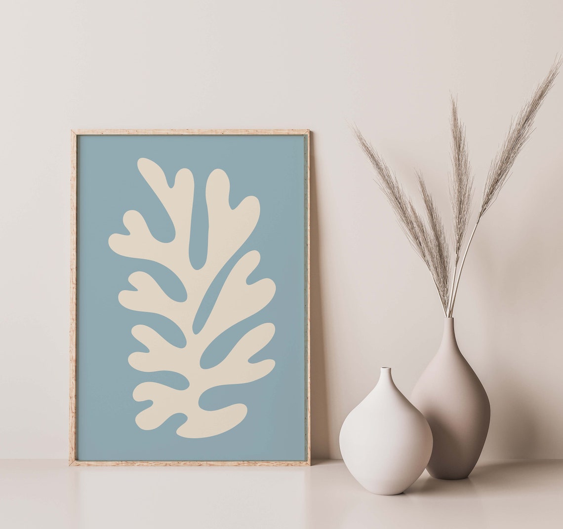 Matisse Inspired Dusty Blue Cut Out Leaf Modern Abstract Poster