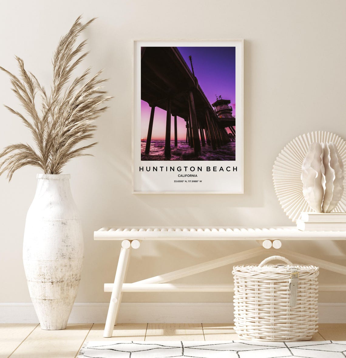 Huntington Beach California Pier Sunset Purple Sky Travel Poster - Image 3