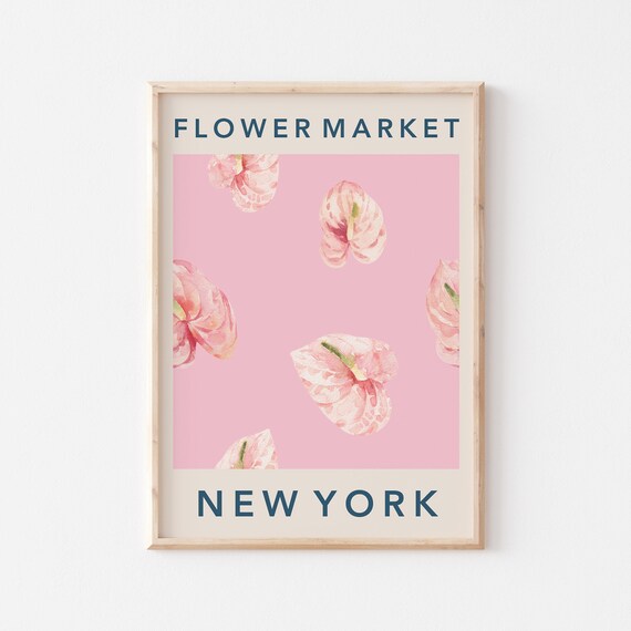Flower Market New York Pink Anthuriums Pink Background Poster
