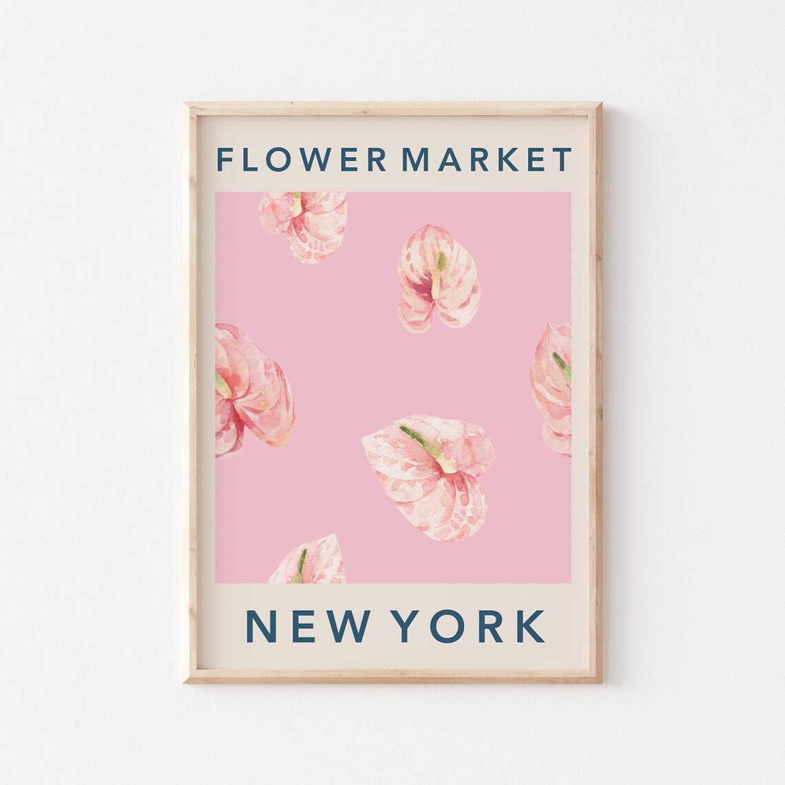 Flower Market New York Pink Anthuriums Pink Background Poster
