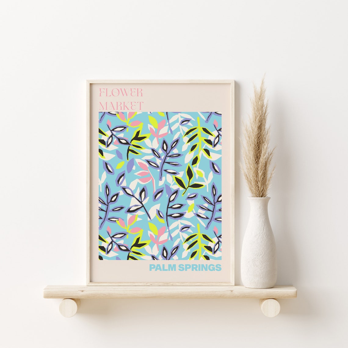 Palm Springs Vibrant Turquoise Leaf Pattern Flower Market Poster - Image 2