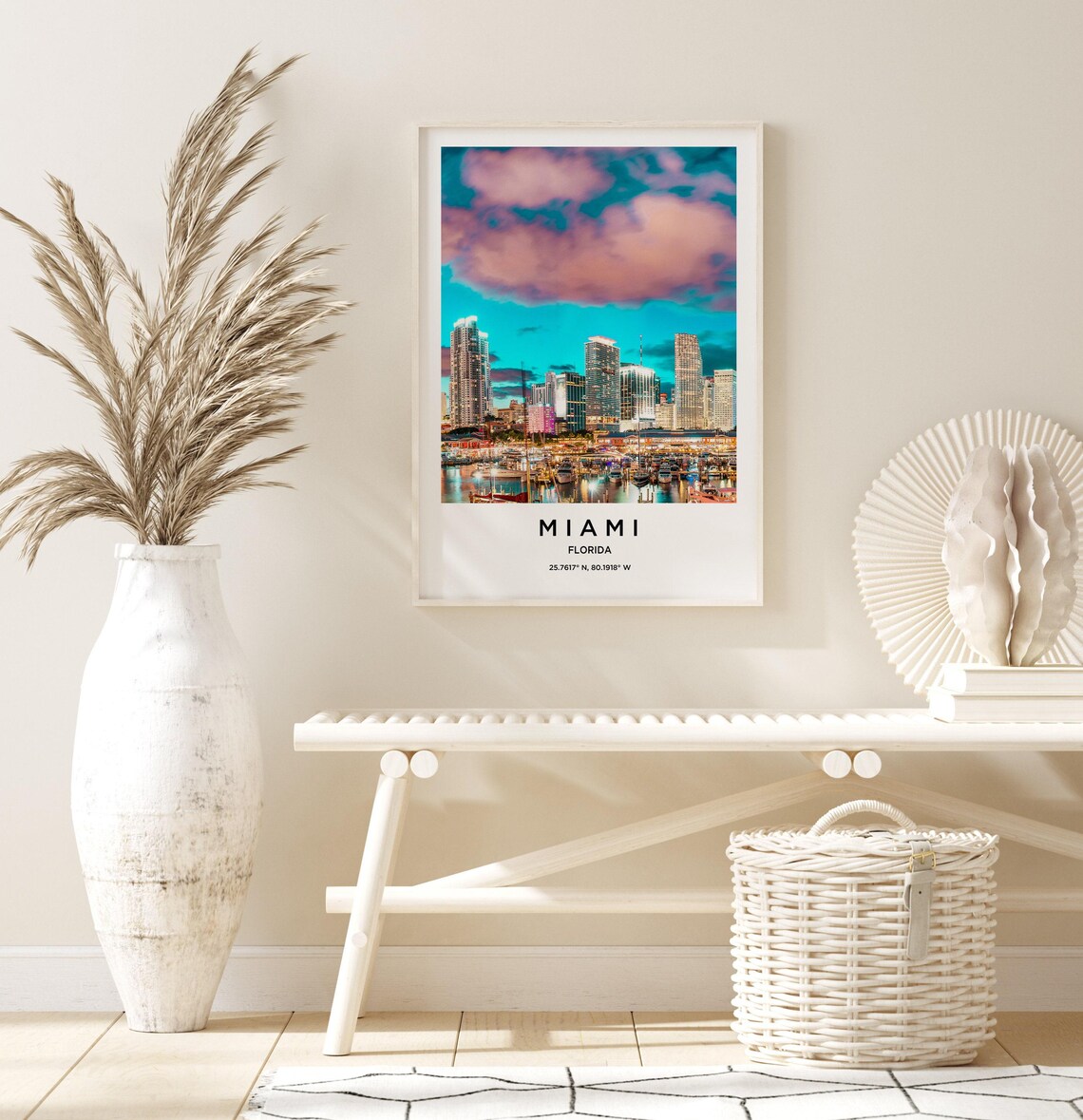 Miami Florida Downtown Skyline Marina Dusk Lights Travel Poster - Image 3