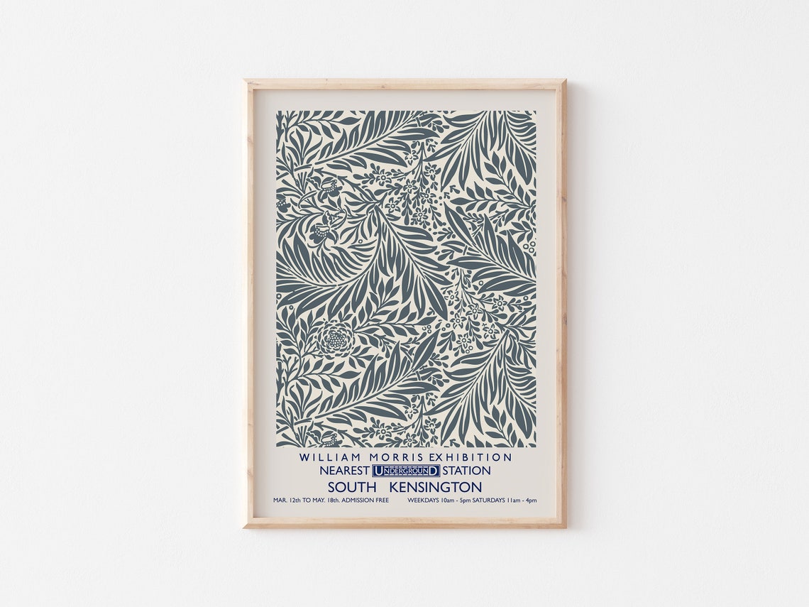 William Morris Exhibition South Kensington Blue Botanical Poster - Image 3
