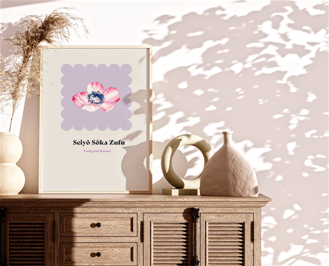 Tanigami Konan Seiyo Soka Zufu Pink Anemone Botanical Art Poster - Image 2