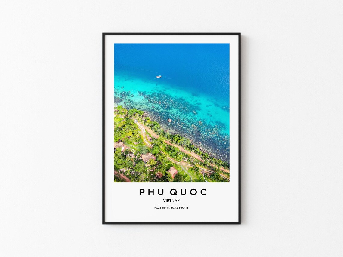 Phu Quoc Vietnam Aerial Jungle Coastline Turquoise Sea Travel Poster