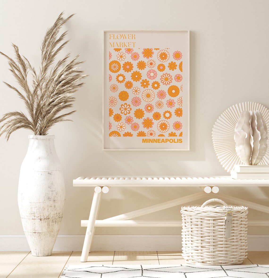 Flower Market Minneapolis Retro Orange Daisy Pop Pattern Poster - Image 2
