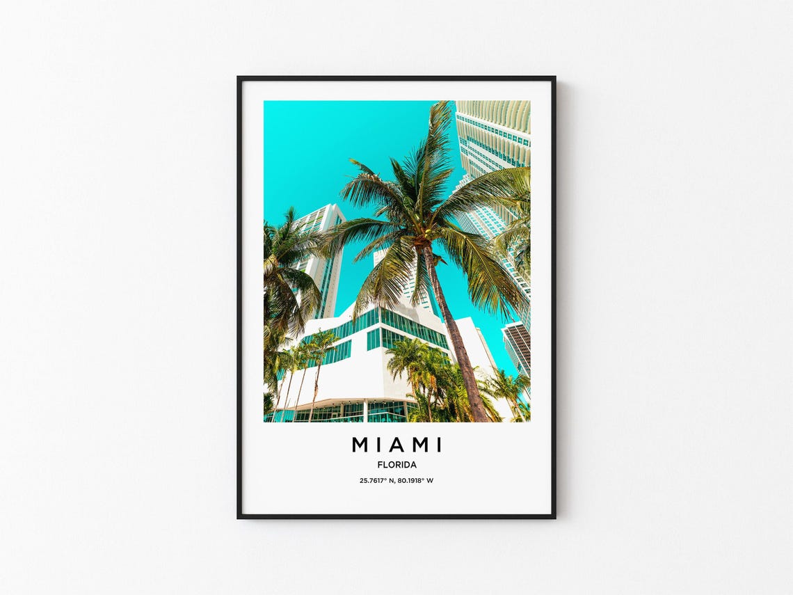Miami Florida Palms and Towers Against Bright Blue Sky Poster