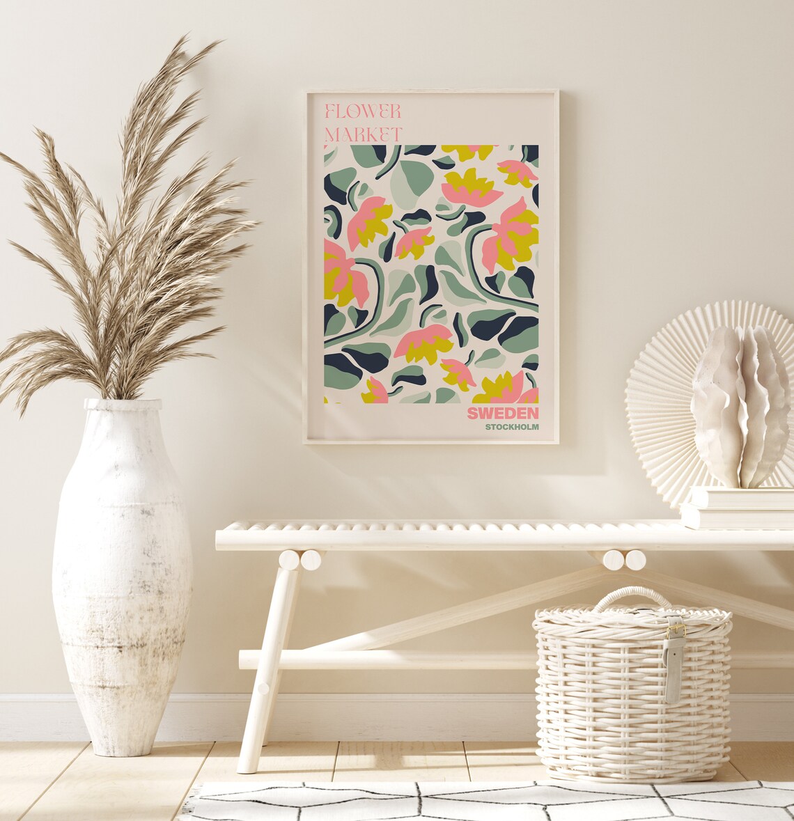 Sweden Flower Market Poster Stockholm Pink Yellow Bloom Artwork - Image 2