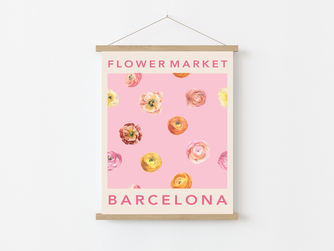 Flower Market Barcelona Ranunculus Blossom Pink Travel Poster - Image 3