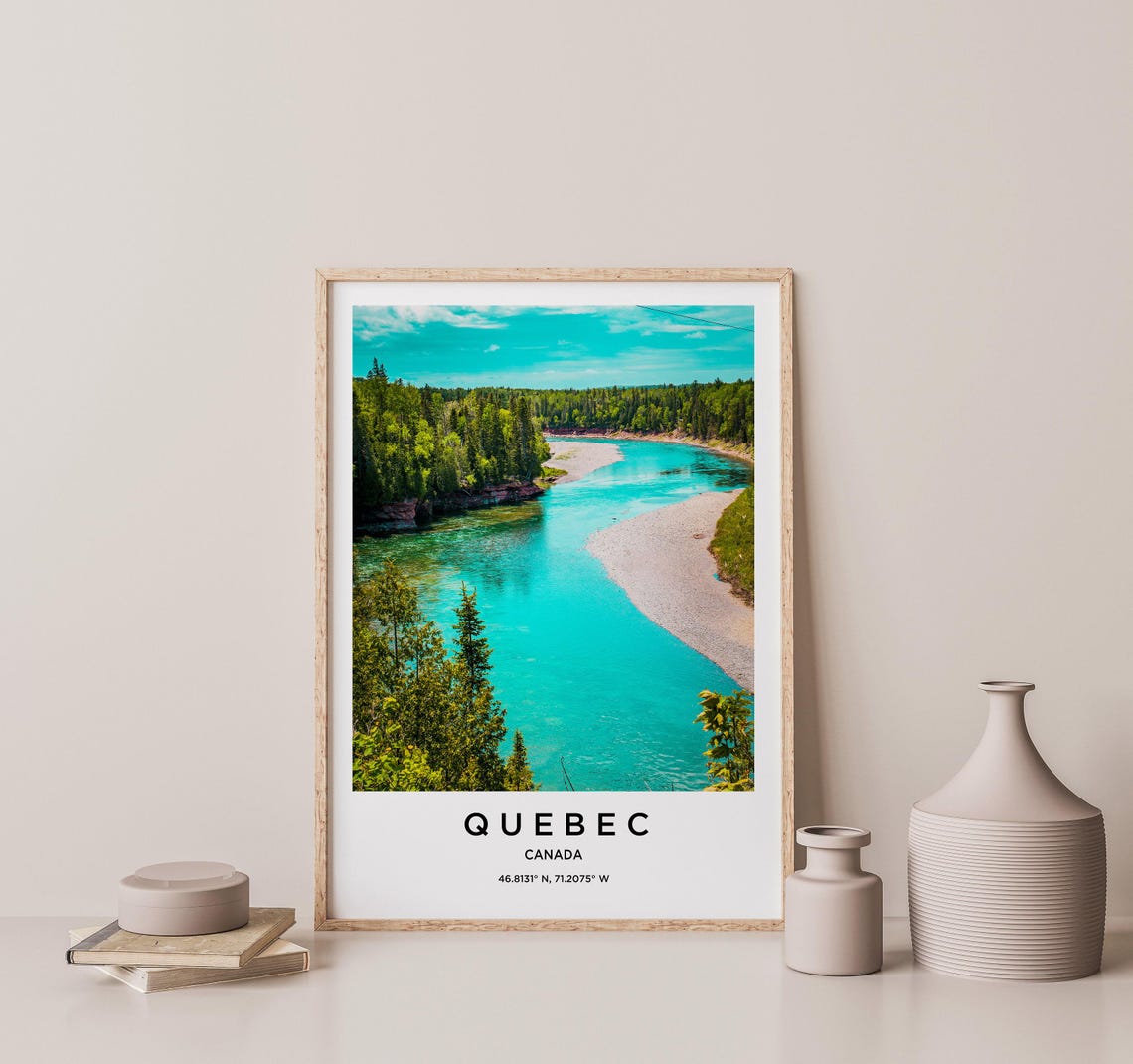 Quebec Canada Turquoise River Green Forest Aerial Travel Poster - Image 2