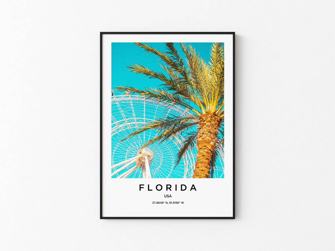 Florida Observation Wheel Palm Tree Against Bright Sky Poster