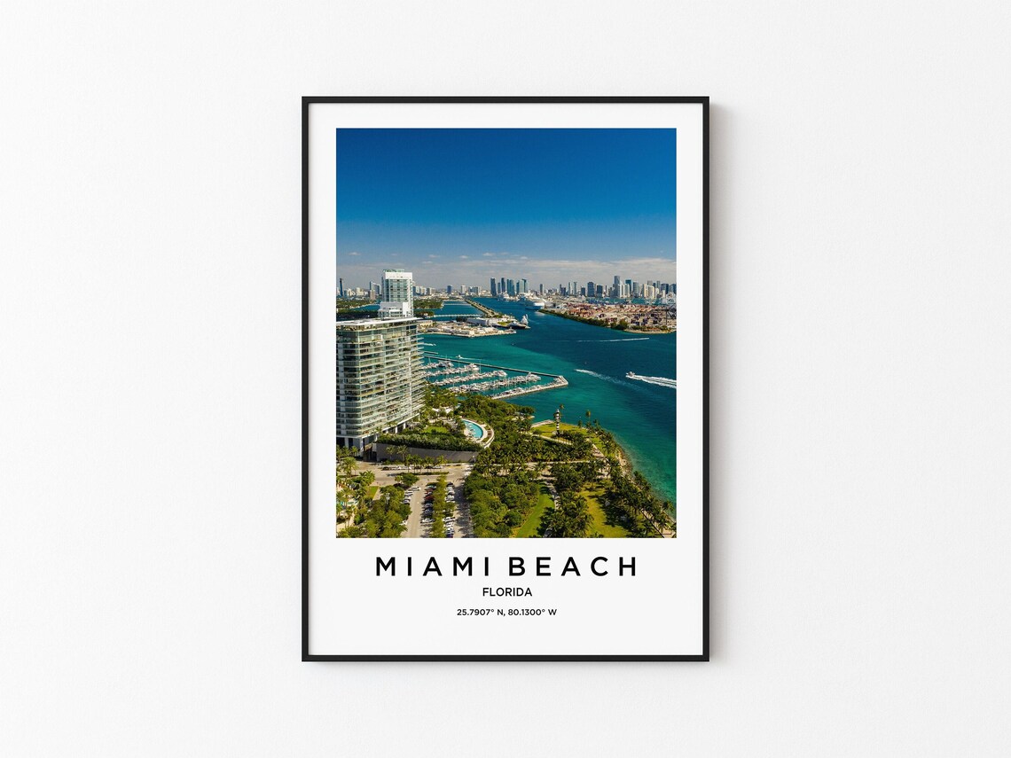 Miami Beach Florida Aerial View of Marina Bay and Skyline Poster