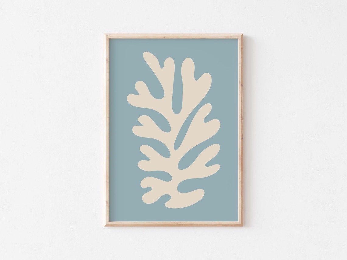 Matisse Inspired Dusty Blue Cut Out Leaf Modern Abstract Poster - Image 3