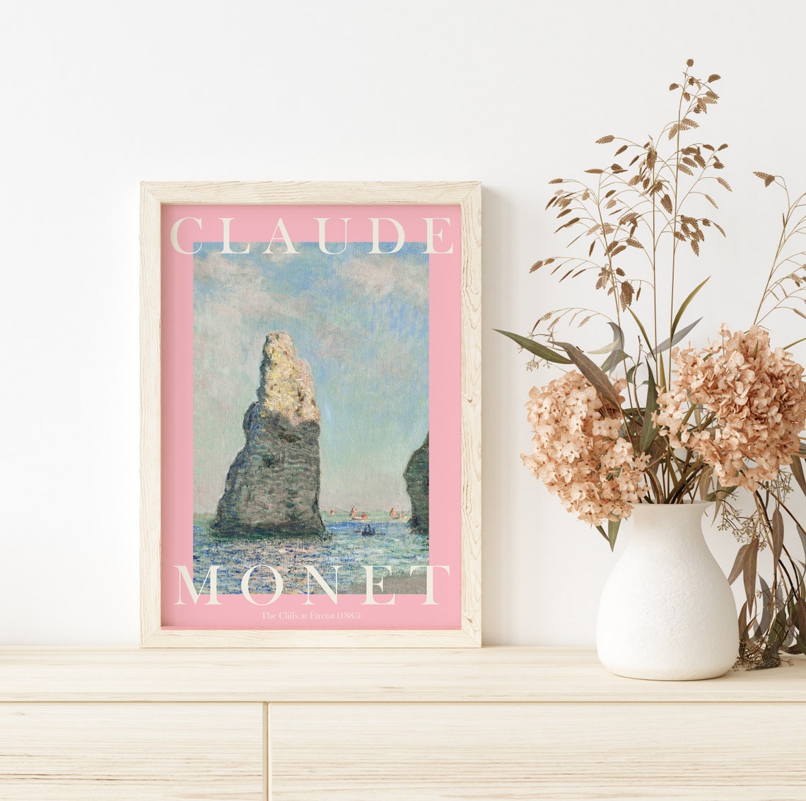 Claude Monet Cliffs at Etretat 1885 Rock Sea Pink Art Poster - Image 2