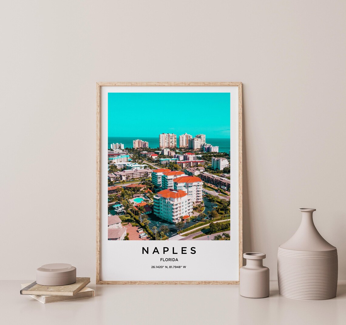 Naples Florida Aerial View of Beachfront Resorts and Gulf Poster - Image 2