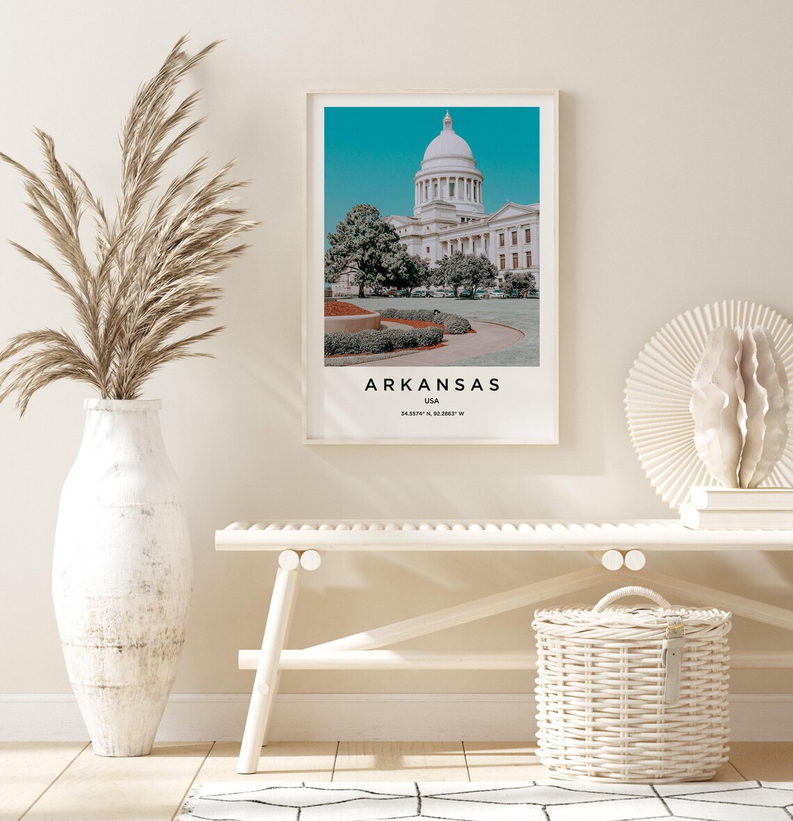 Arkansas White Dome Capitol Building Teal Sky Minimalist Travel Poster - Image 3