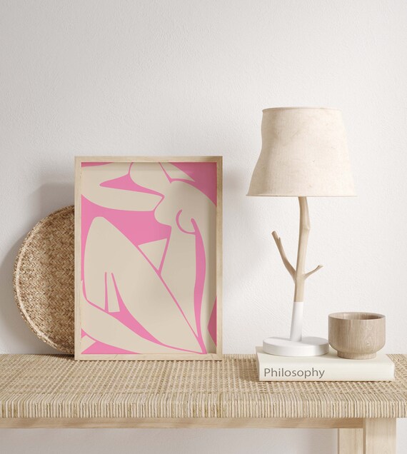 Matisse Inspired Hot Pink Cut Out Nude Figure Abstract Poster