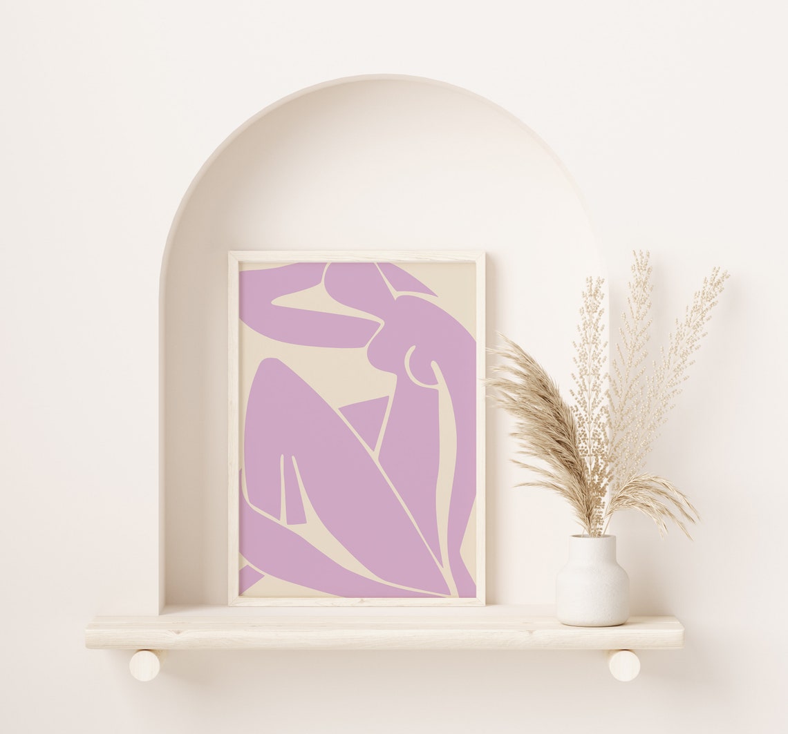 Pastel Lilac Seated Nude Cut Out Matisse Inspired Wall Poster - Image 2