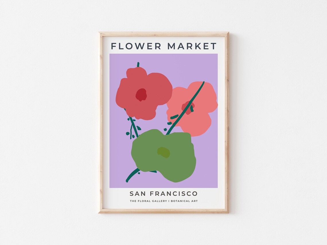 Flower Market San Francisco Red Poppies Lilac Botanical Poster - Image 3