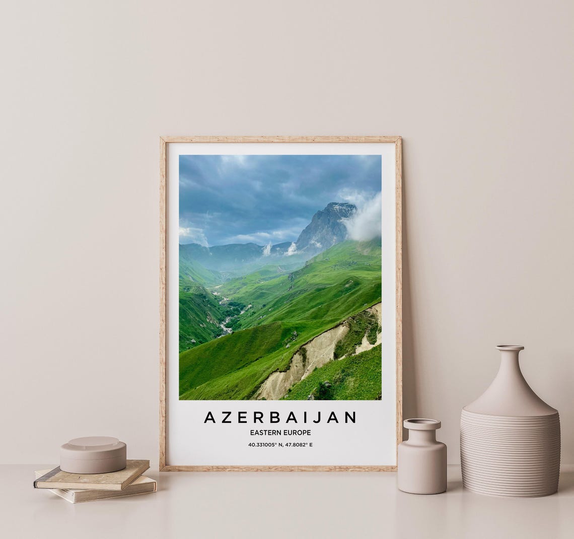 Azerbaijan Lush Green Mountain Valley Minimalist Travel Poster - Image 2