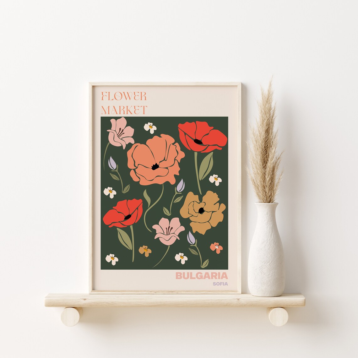 Bulgaria Flower Market Poster Sofia Poppy Olive Floral Artwork - Image 3