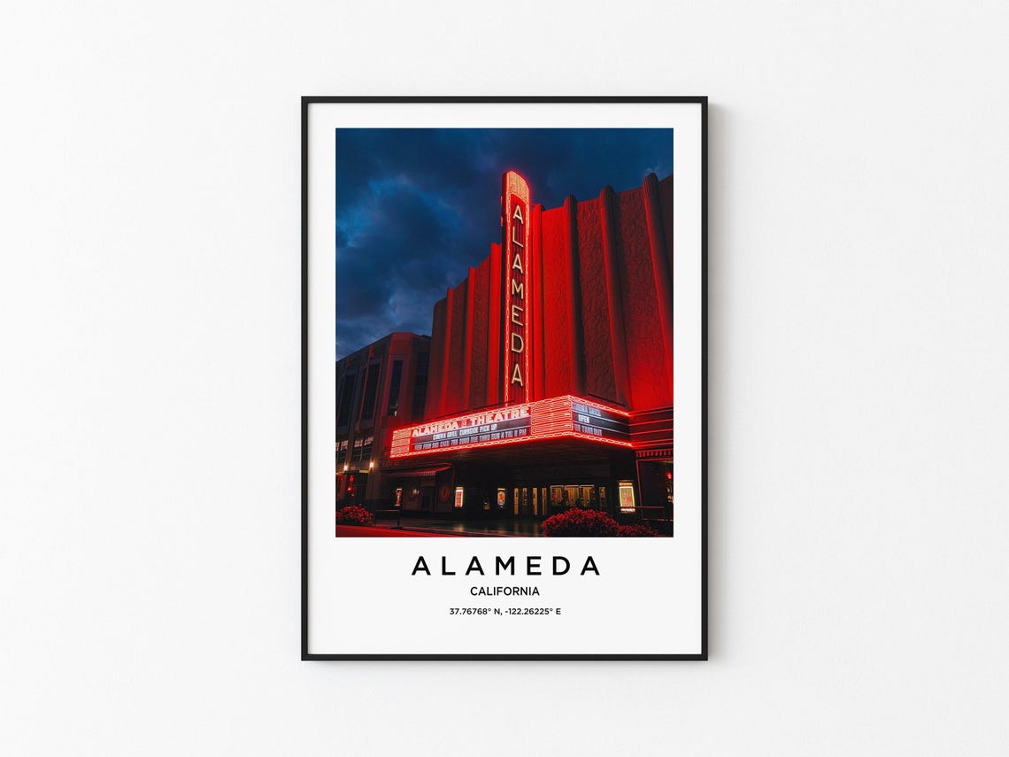 Alameda California Historic Theatre Neon Marquee at Night Poster