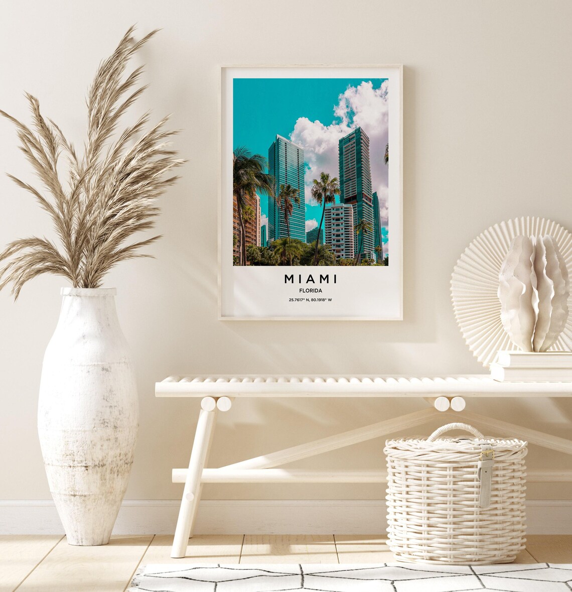 Miami Florida High Rise Palms Teal Sky Urban Minimalist Travel Poster - Image 3
